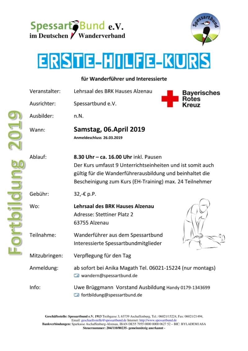 06.04.2019 Erste Hilfe Kurs von 08.30 ca. 16.00 Uhr